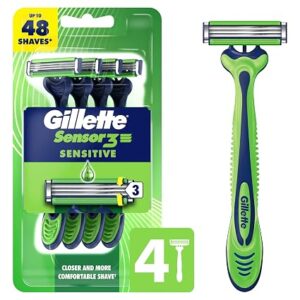 Gillette Sensor3 Sensitive Men's Disposable Razor, 4 Razors
