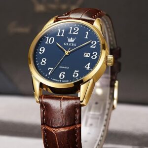 OLEVS Men's Vintage Leather Analog Watch